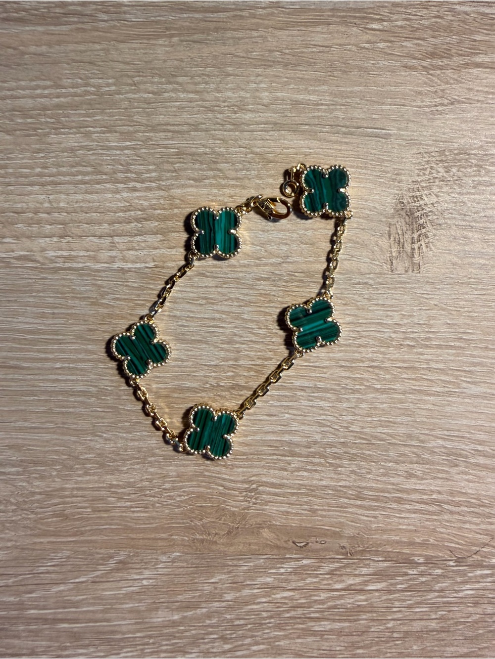 Gold Bracelet with Green Clover